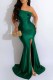 Green Sexy Print Slit Letter Off the Shoulder Wrapped Skirt Dresses