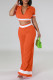 Tangerine Red Casual Solid Patchwork Turndown Collar Short Sleeve Two Pieces