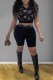 Black Casual Print Patchwork Hooded Collar Sleeveless Two Pieces