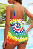 Colour Sexy Print Patchwork Backless Swimwears