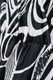 Black Casual Print Bandage Patchwork V Neck Straight Jumpsuits