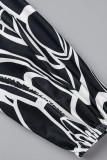 Black Casual Print Bandage Patchwork V Neck Straight Jumpsuits