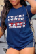 Navy Blue Casual Print Patchwork Letter O Neck T-Shirts