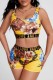 Yellow Casual Sportswear Print Patchwork U Neck Sleeveless Two Pieces