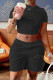 Black Casual Print Patchwork O Neck Short Sleeve Two Pieces
