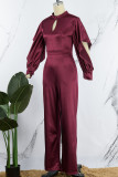 Royal Blue Casual Solid Patchwork O Neck Straight Jumpsuits