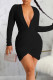 Black Sexy Solid Patchwork V Neck Pencil Skirt Dresses