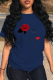 Navy Blue Casual Street Print Patchwork O Neck T-Shirts