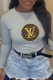 Grey Casual Street Print Patchwork Letter O Neck Tops