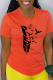 Orange Casual Print Patchwork O Neck T-Shirts