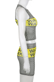 Grey Sexy Print Mesh O Neck Sleeveless Two Pieces