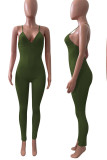 Army Green Sexy Solid Patchwork Spaghetti Strap Skinny Jumpsuits