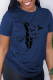 Navy Blue Casual Print Patchwork O Neck T-Shirts