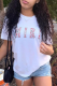 White Casual Street Print Patchwork Letter O Neck T-Shirts