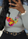 Grey Street Print Butterfly Print Patchwork O Neck Tops