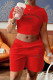 Red Casual Print Patchwork O Neck Short Sleeve Two Pieces