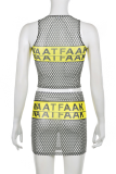 Grey Sexy Print Mesh O Neck Sleeveless Two Pieces