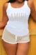 White Khaki Casual Print Letter U Neck Sleeveless Two Pieces