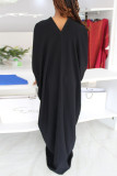 Black Casual Solid Patchwork Asymmetrical V Neck Irregular Dress Dresses