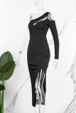 Red Sexy Solid Patchwork Asymmetrical Oblique Collar Irregular Dress Dresses