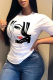 White Casual Print Patchwork O Neck T-Shirts