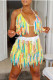 Yellow Sexy Tassel Patchwork Halter Sleeveless Two Pieces