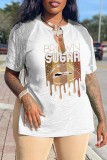 Pink Casual Print Tassel Patchwork V Neck T-Shirts