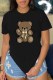 Black Casual Character Print Letter O Neck T-Shirts