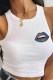 White Sexy Print Letter O Neck Tops