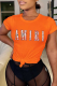 Orange Casual Street Print Patchwork Letter O Neck T-Shirts