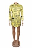 Yellow Casual Print Patchwork Turndown Collar Shirt Dress (Without Belt)