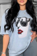 Grey Street Print Patchwork O Neck T-Shirts