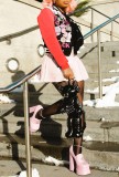 Red White Casual Print Patchwork O Neck Outerwear