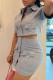 Grey Casual Solid Patchwork Buckle Turndown Collar Short Sleeve Two Pieces
