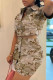 Yellow Brown Casual Solid Patchwork Buckle Turndown Collar Short Sleeve Two Pieces