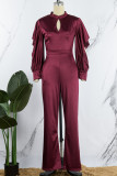 Royal Blue Casual Solid Patchwork O Neck Straight Jumpsuits