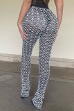 Blue Sexy Street Print Patchwork High Waist Pencil Full Print Bottoms