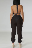 Red Sexy Solid Bandage Patchwork Halter Sleeveless Three Pieces