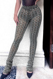 Blue Sexy Street Print Patchwork High Waist Pencil Full Print Bottoms