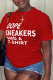 Red Casual Daily Print Patchwork Letter O Neck T-Shirts