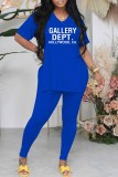 Red Casual Print Letter V Neck Short Sleeve Two Pieces