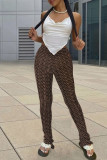Blue Sexy Street Print Patchwork High Waist Pencil Full Print Bottoms