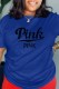 Blue Casual Print Letter O Neck T-Shirts