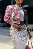 Yellow Casual Street Print Patchwork Buckle Outerwear