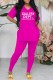 Rose Red Casual Print Letter V Neck Short Sleeve Two Pieces