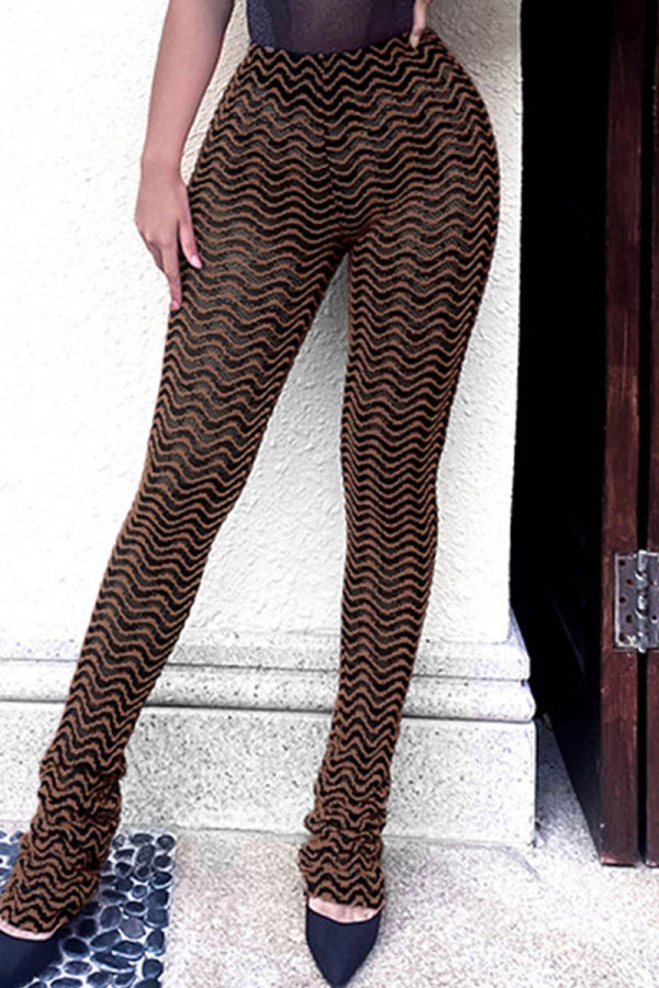 Brownness Sexy Street Print Patchwork High Waist Pencil Full Print Bottoms