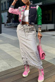Yellow Casual Street Print Patchwork Buckle Outerwear