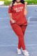 Red Casual Print Letter Off the Shoulder Short Sleeve Two Pieces