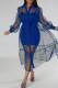 Blue Casual Solid Patchwork Buckle Turndown Collar Long Sleeve Two Pieces