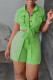 Green Casual Solid Patchwork Pocket Buckle Turndown Collar Short Sleeve Two Pieces